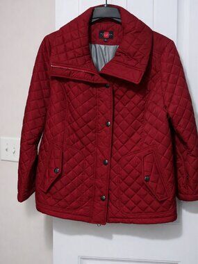 Gallery Woman 1X Burgundy Lightweight Diamond Quilted Snap Jacket NWOT